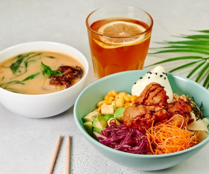 Обед поке + суп+чай